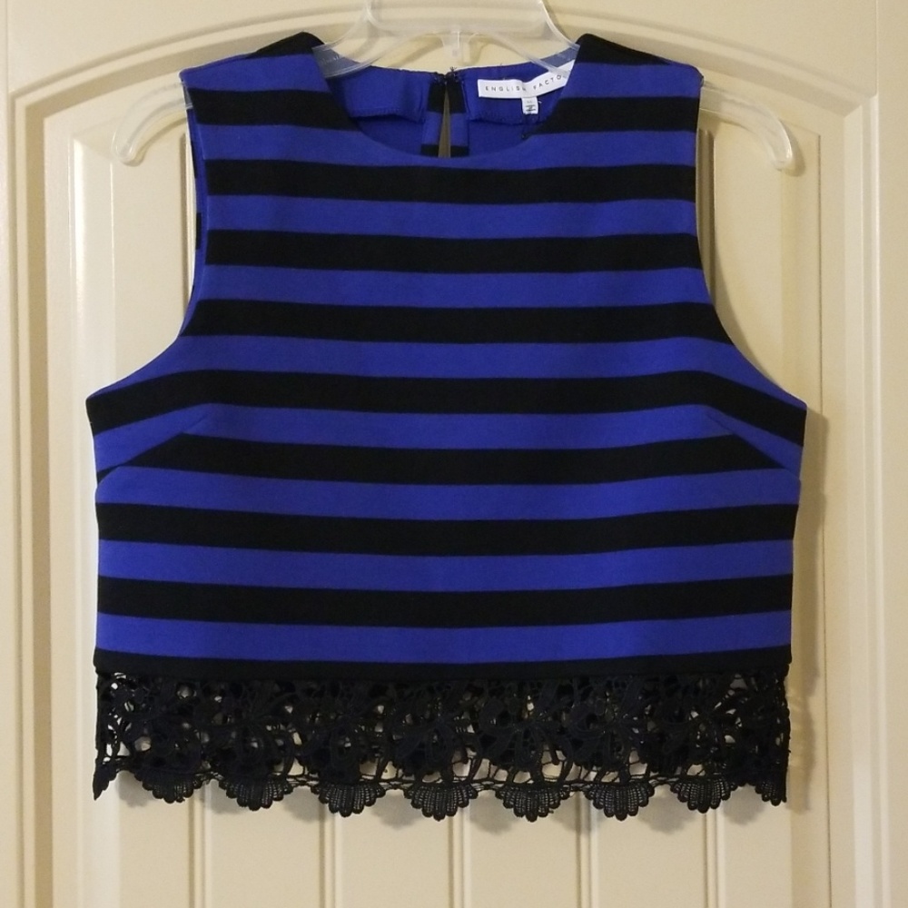 3/$13🌈ENGLISH FACTORY striped top with lace hem